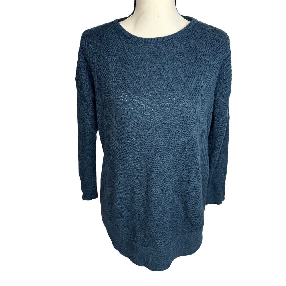 Lee Blue Knit Sweater Size M Textured Crewneck Cozy Minimalist - Picture 3 of 7